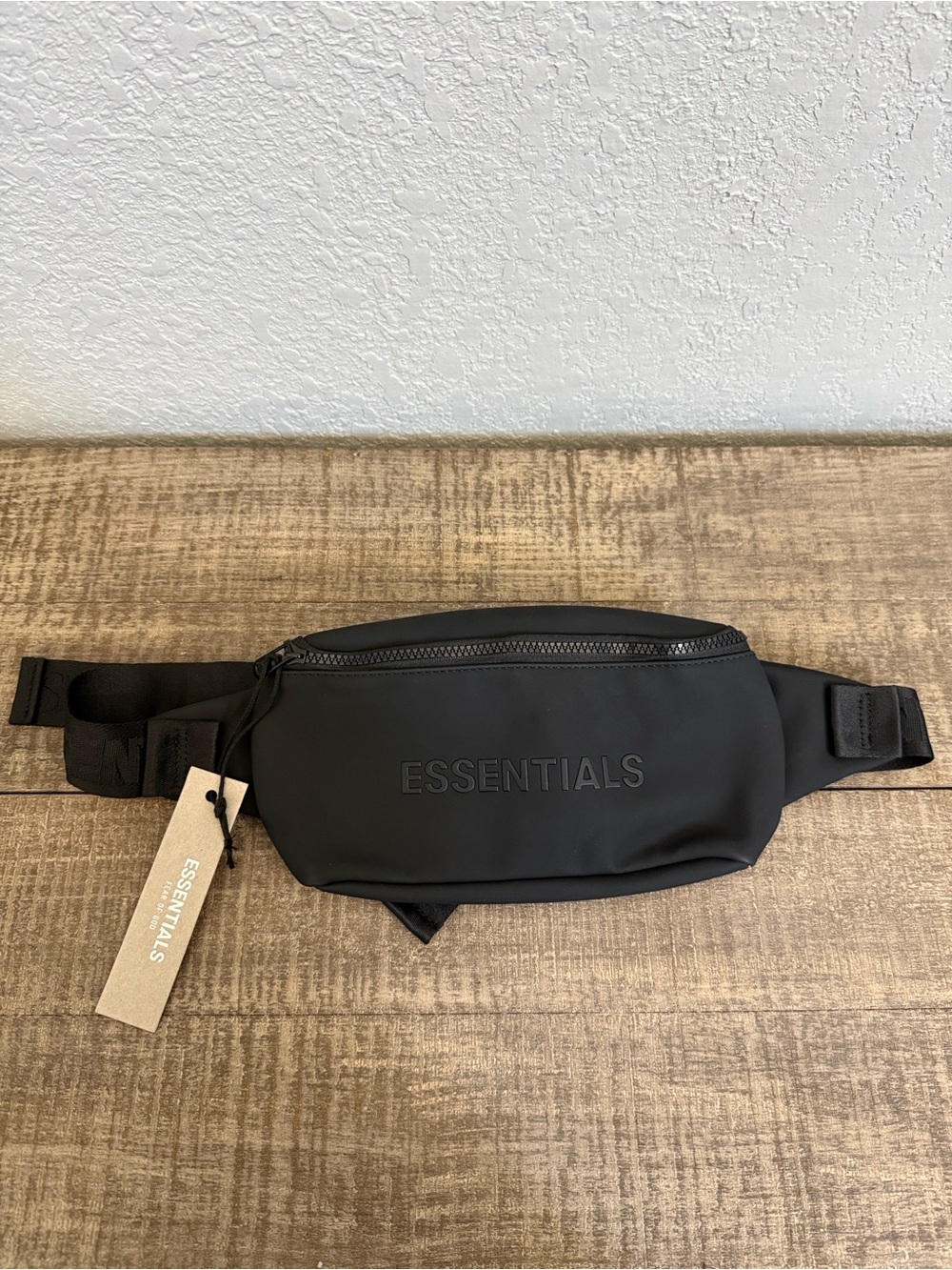 ESSENTIALS Black Men’s Belt Bag with Embossed Logo